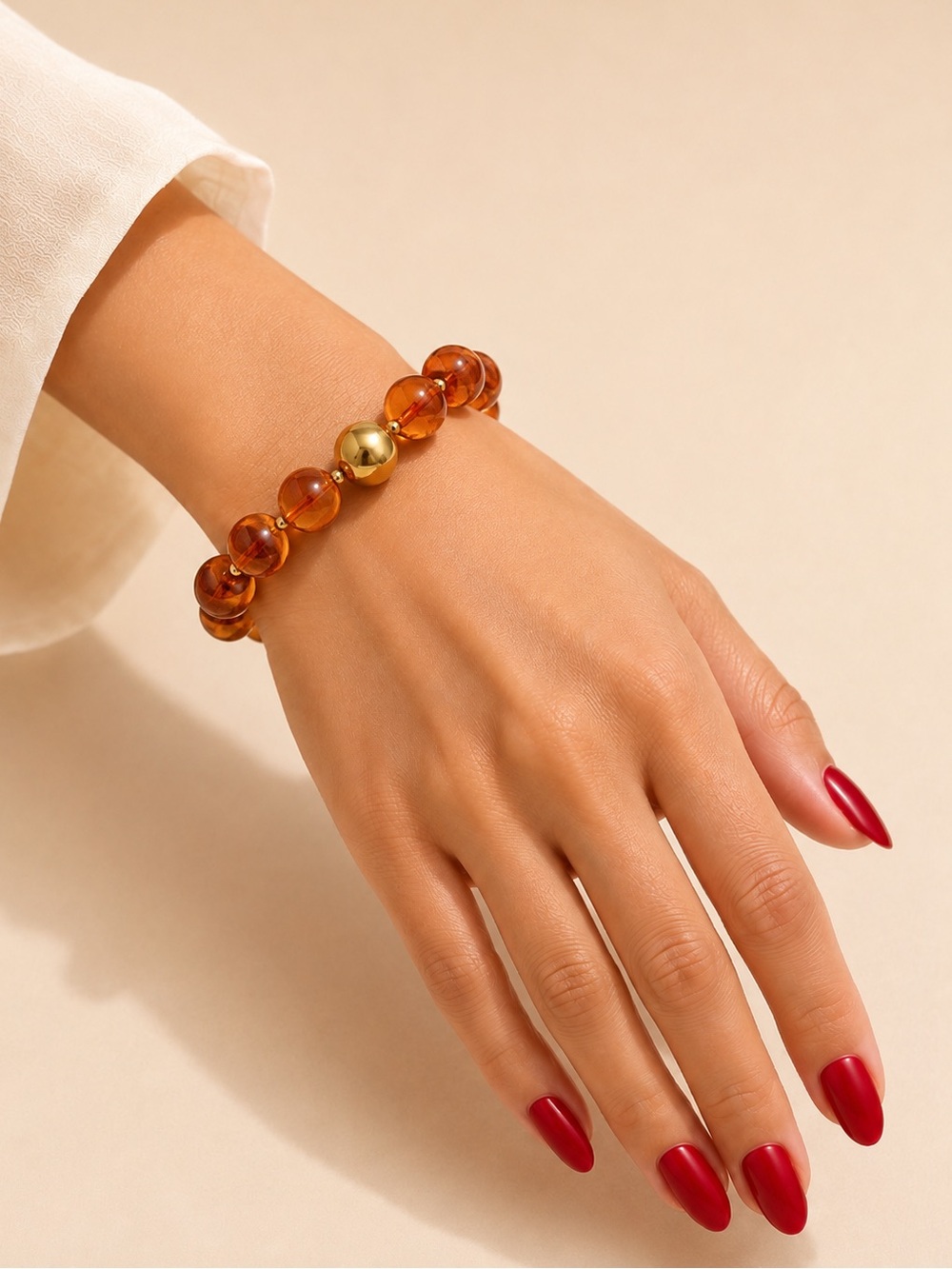 Golden Amber Bead Stretch Bracelet